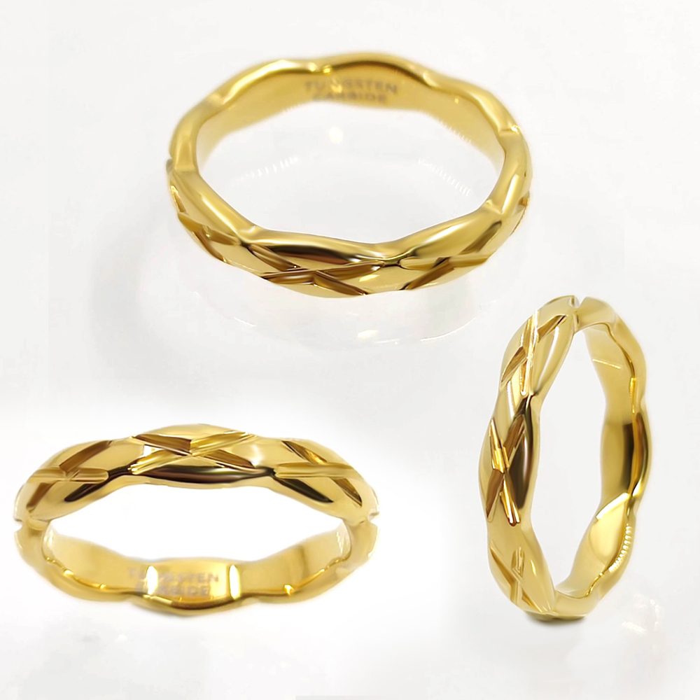 Truegold gewellte Gravur Kreuzlinie Wolfram Ring