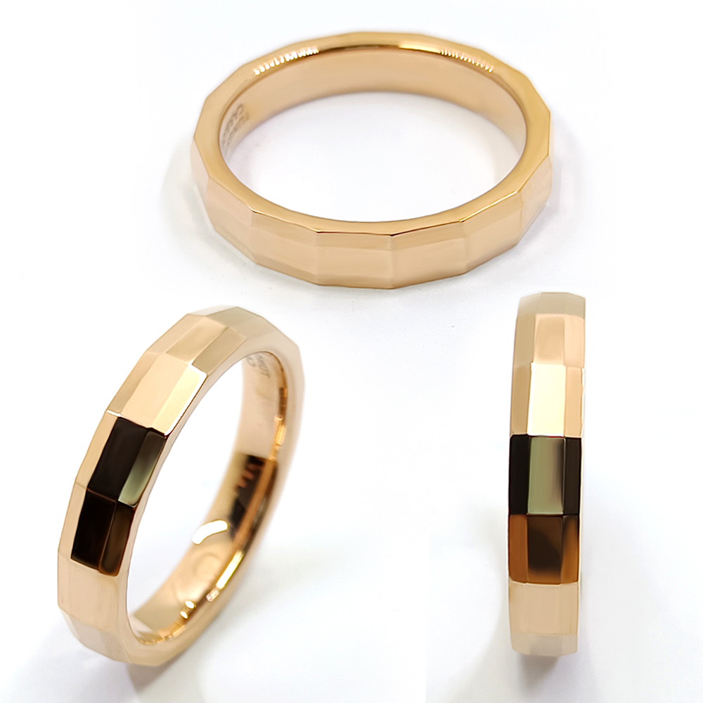 Truegold Three-Layer Faceted Rose Gold Tungsten Ring