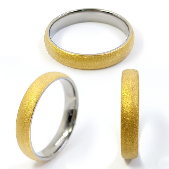 Truegold Sandblasting Women Tungsten Ring with 18k Gold Plating