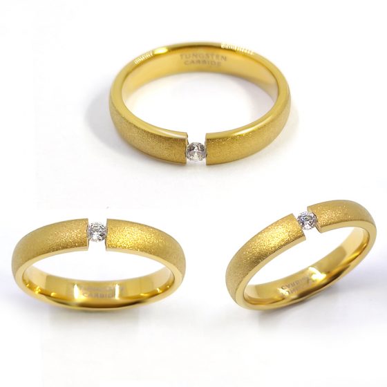 Truegold Sandblasting Tension Tungsten Ring with 18k Gold Plating