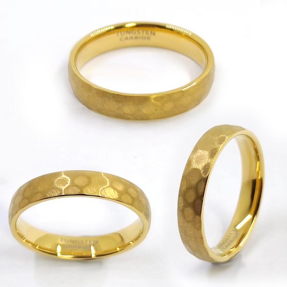 Truegold Hammered 18k Gold Plating Tungsten Ring