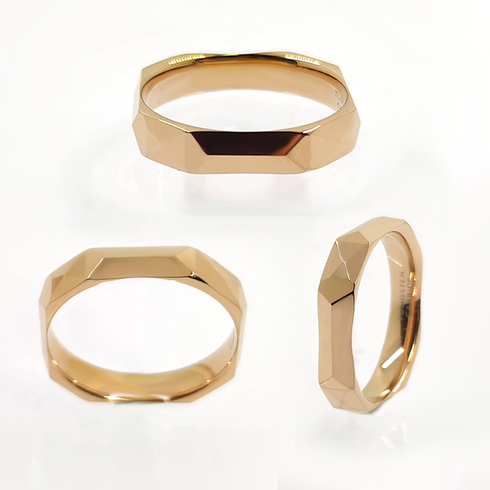 Truegold Faceted Square Tungsten Ring with Rose Gold Plating