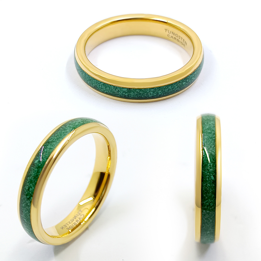 Truegold 4mm Malachit eingelegter Wolframring mit 18 Karat Vergoldung