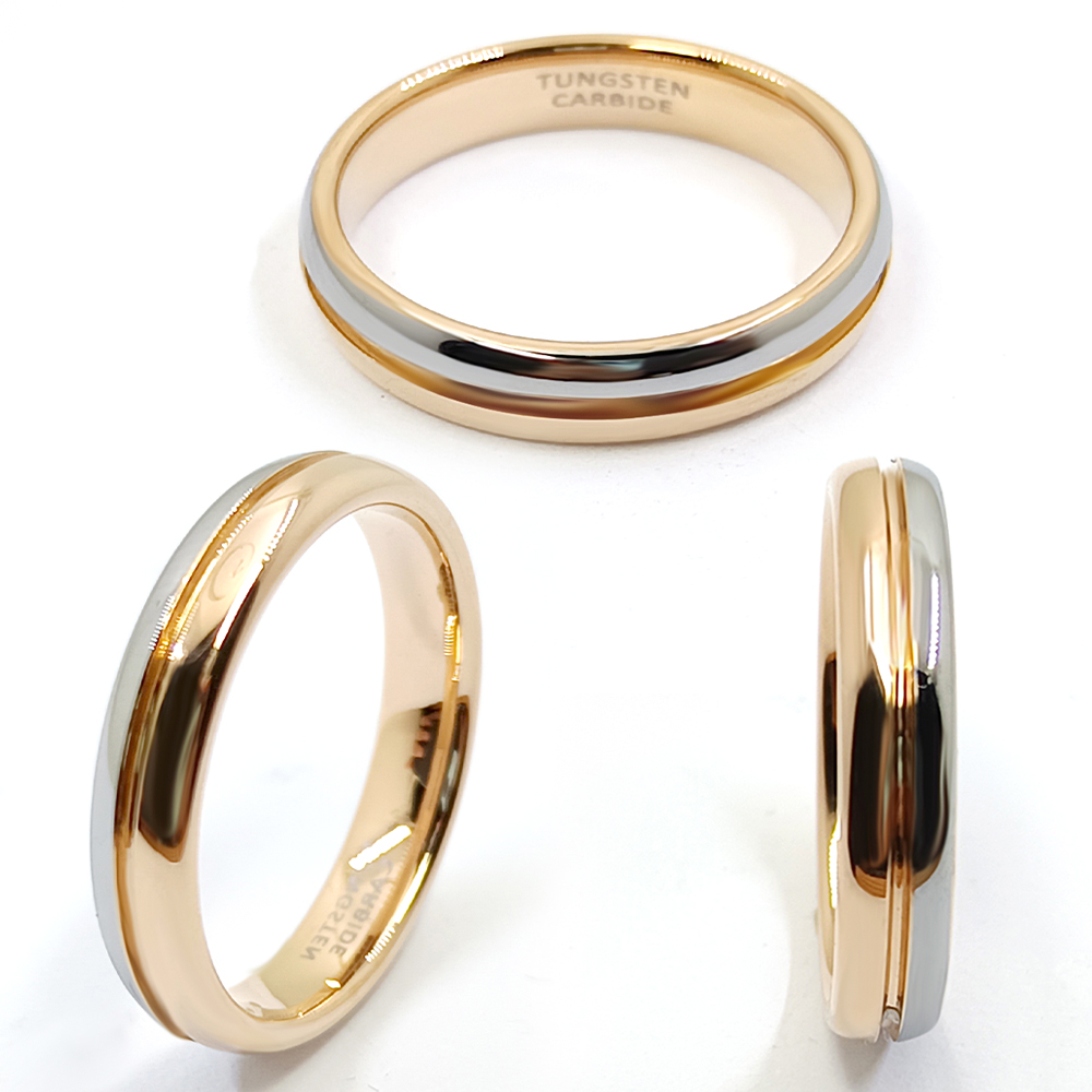 Truegold Rose Gold Partial Plating Line Groove Tungsten Ring