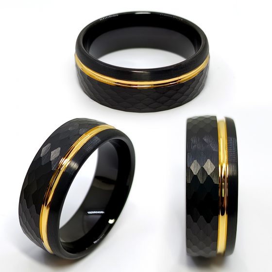 Truegold Tree Parttern Gold Grooved Tungsten Ring