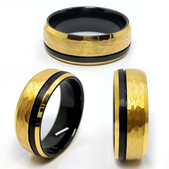 Truegold Luxury Two-Tone Plating Hammered Brushed Tungsten Ring