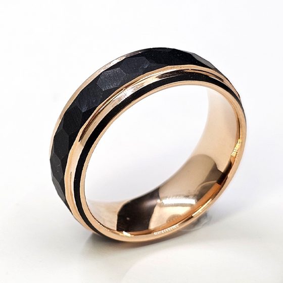 Truegold Double Rose Gold Polished Line Hexagon Middle Tungsten Ring