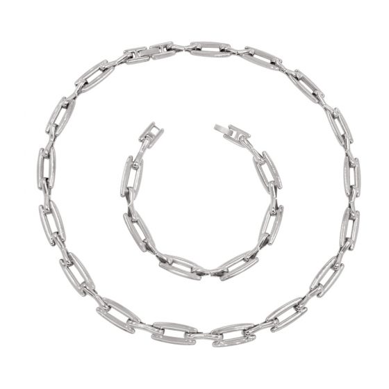 Modern Twist on Classic Design Stainless Steel II-Shape Link Bracelet and Necklace