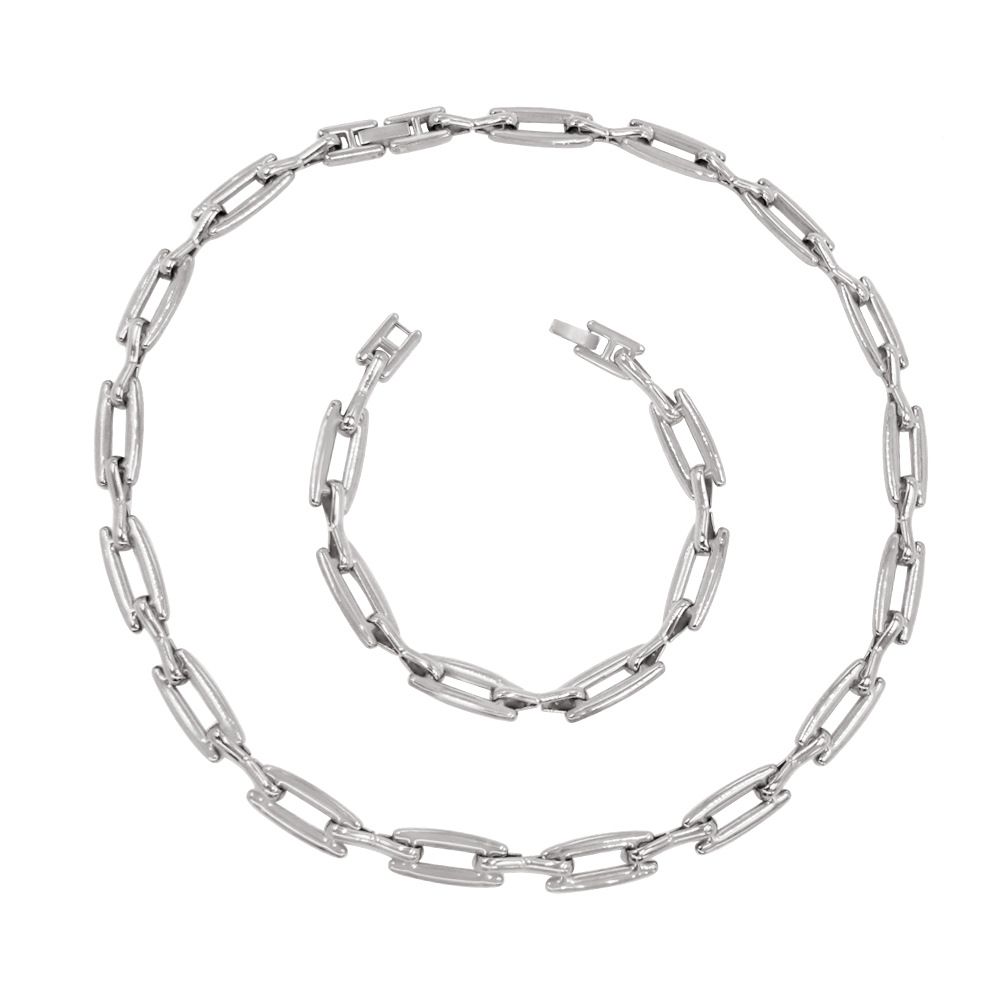 Truegold Modern Twist on Classic Design Stainless Steel II-Shape Link Bracelet and Necklace